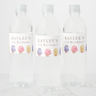 Ice Cream Theme Birthday Party Water Bottle Label