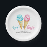 Ice Cream Theme Gender Reveal Party Paper Plate<br><div class="desc">Gender reveal party paper plate featuring watercolor illustration of pink and blue ice creams with texts on the top that says "Boy or Girl."</div>