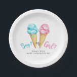 Ice Cream Theme Gender Reveal Party Paper Plate<br><div class="desc">Gender reveal party paper plate featuring watercolor illustration of pink and blue ice creams with texts on the top that says "Boy or Girl."</div>
