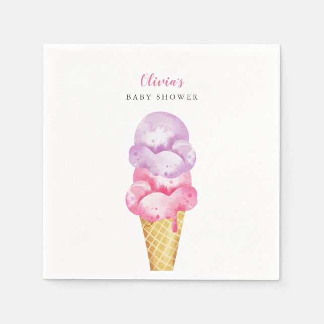 Ice Cream Theme Girl Baby Shower Napkin (Front)