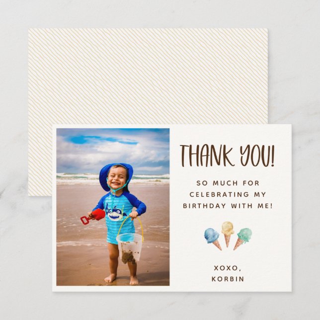 Ice Cream Theme Thank You Photo Card (Front/Back)