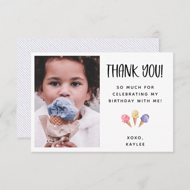 Ice Cream Theme Thank You Photo Card (Front/Back)