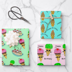 Ice Cream Themed Birthday Party Wrapping Paper She