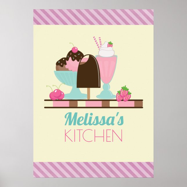 Ice Cream Treats Personalized Kitchen Poster (Front)