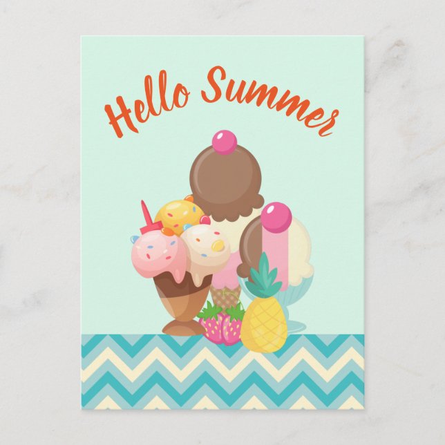 Ice Cream Trio Neopolitan Flavour Hello Summer Postcard (Front)