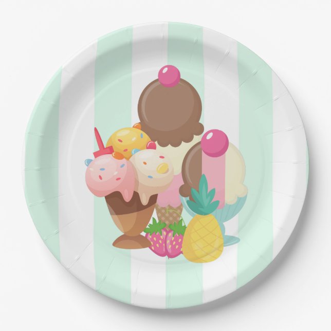 Ice Cream Trio Neopolitan Flavour Paper Plate (Front)