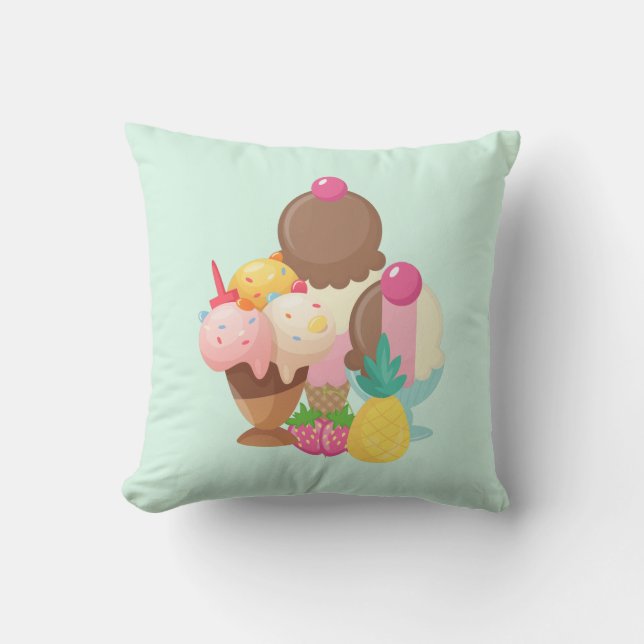 Ice Cream Trio Neopolitan Flavour Throw Pillow (Front)