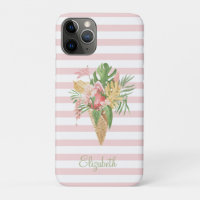  Ice cream,Tropical Leaves Fruit,Pink Stripes   