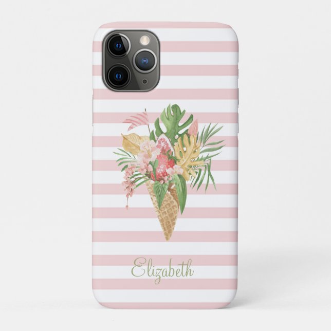  Ice cream,Tropical Leaves Fruit,Pink Stripes    Case-Mate iPhone Case (Back)