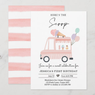 Ice Cream Truck 1st Birthday Invite Pink Scoop 