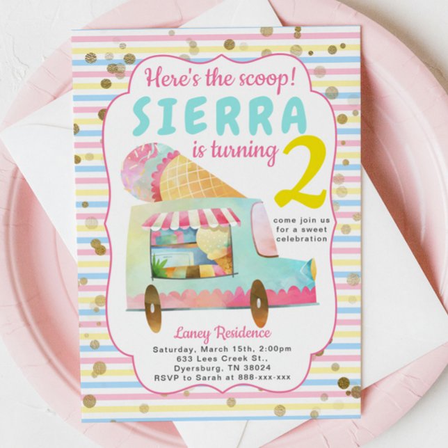Ice Cream Truck Birthday Girl Invitation (Creator Uploaded)