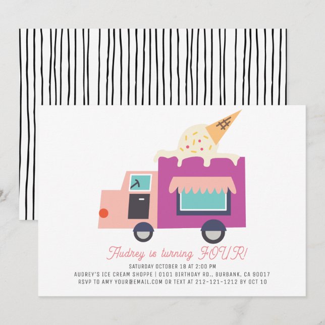 Ice Cream Truck  Birthday Invitation (Front/Back)