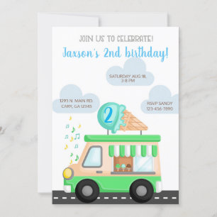 Ice cream truck boy birthday invitation. invitation