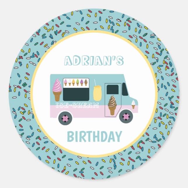Ice Cream Truck Design Birthday Party Classic Round Sticker (Front)