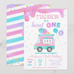 Ice Cream Truck First 1st Birthday Invitations