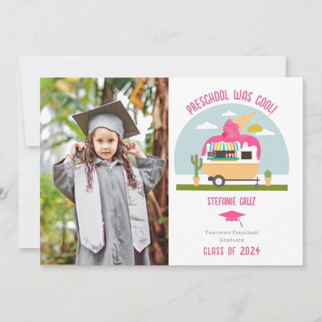 Ice Cream Truck Photo Kids Preschool Graduation Card (Front)