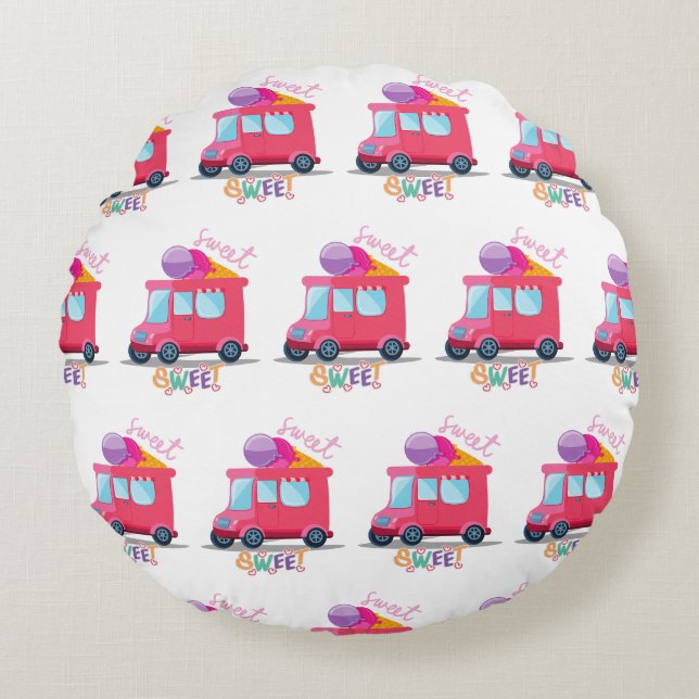 ice cream truck round pillow (Front)