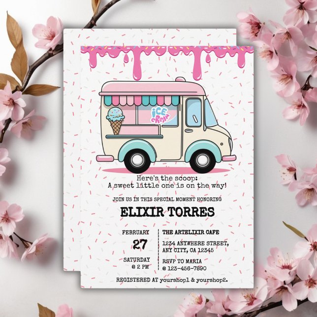 Ice Cream Truck Scoop Sprinkles Baby Shower Invitation (Creator Uploaded)