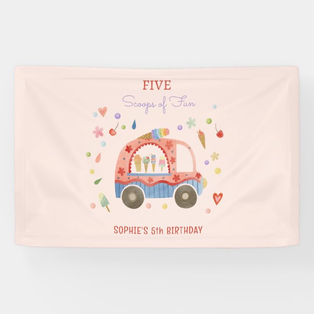 Ice cream truck Scoops of fun kids birthday Banner (Horizontal)
