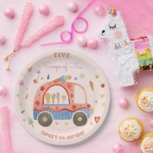 Ice cream truck Scoops of fun kids birthday Paper Plate