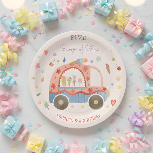 Ice cream truck Scoops of fun kids birthday Paper Plate