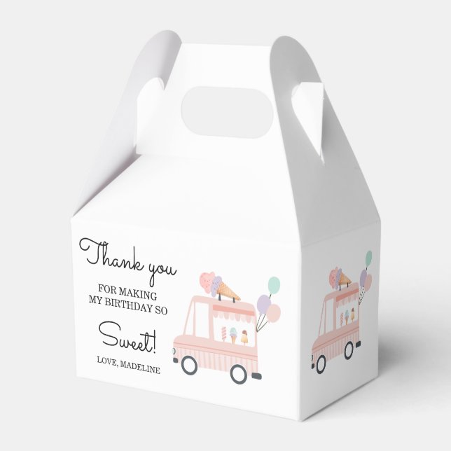 Ice Cream Truck Summer 1st Girl Birthday Favour Bo Favor Box (Front Side)