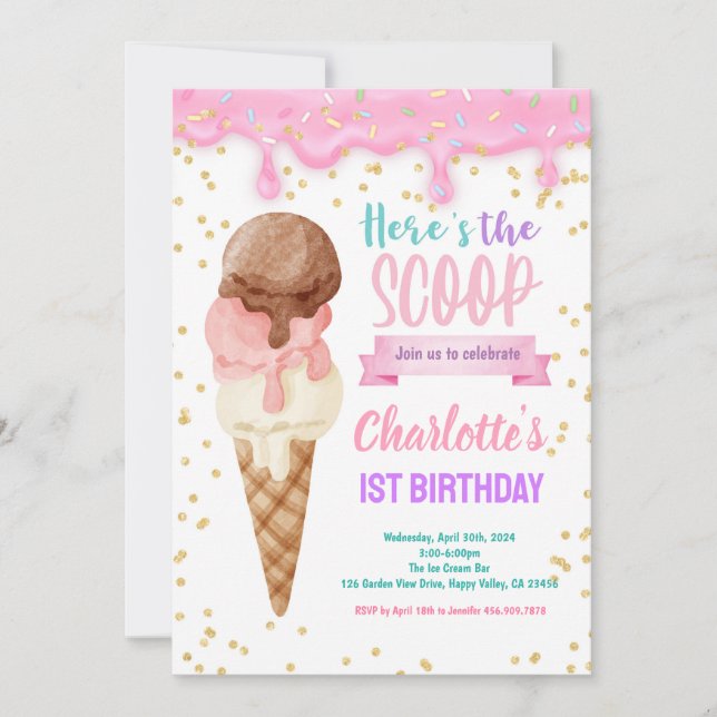 Ice Cream Truck Three is So Sweet 3rd Birthday  Invitation (Front)