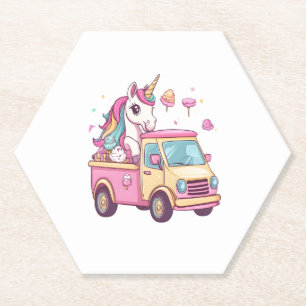 Ice Cream Truck Unicorn (1) Paper Coaster