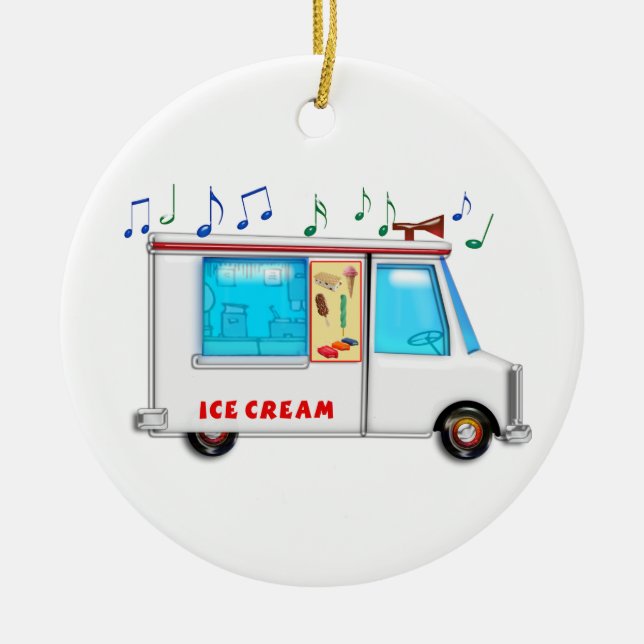 Ice Cream Truck with Music Ceramic Ornament (Front)