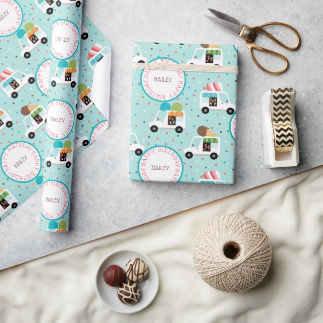 Ice Cream Trucks Happy Birthday Personalized Wrapping Paper (Crafts)