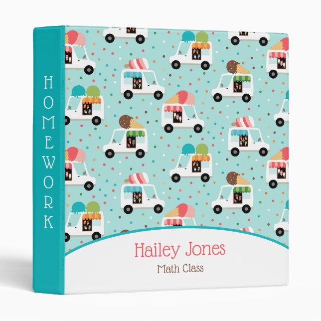 Ice Cream Trucks  Sprinkles Girls Personalized Binder (Front/Spine)