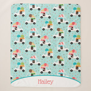 Ice Cream Trucks  Sprinkles Girls Personalized Sherpa Blanket