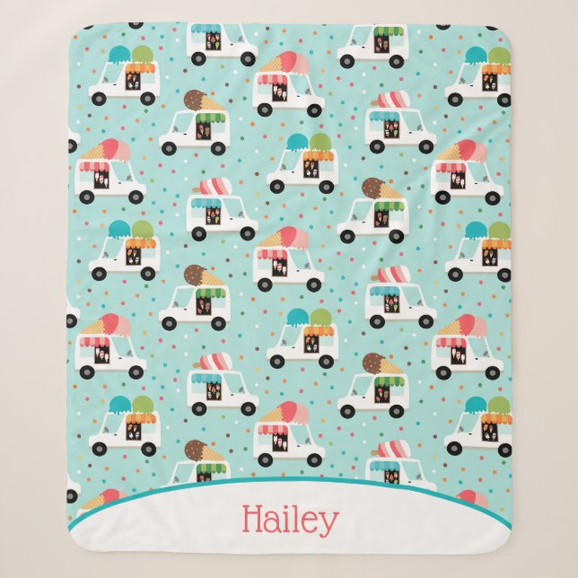 Ice Cream Trucks  Sprinkles Girls Personalized Sherpa Blanket (Front)