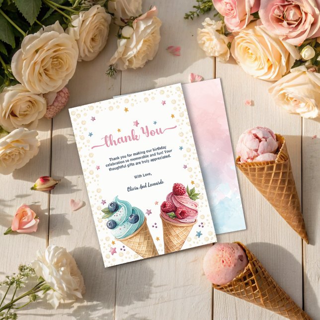 Ice Cream Twins Boy And Girl Cool Birthday Thank You Card (Creator Uploaded)
