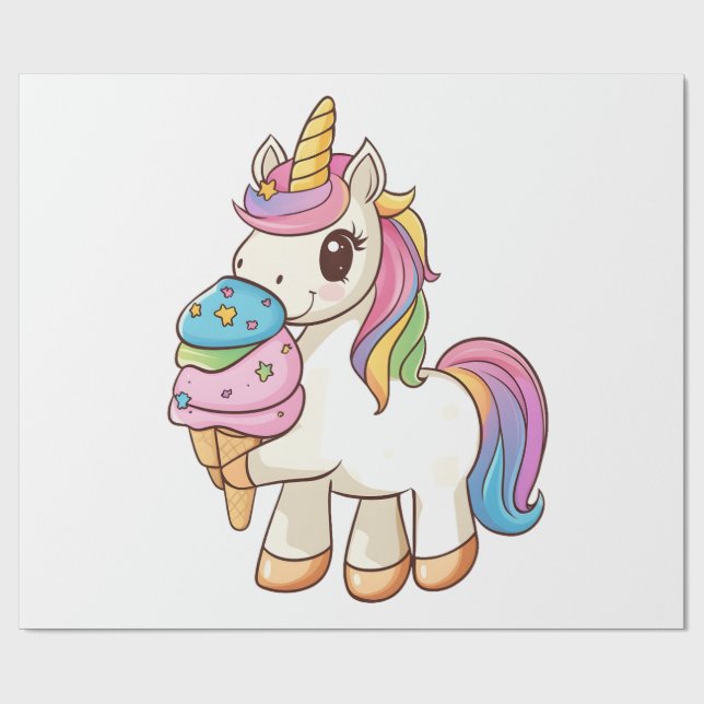 Ice Cream Unicorn Delight (1) Wrapping Paper (Flat)