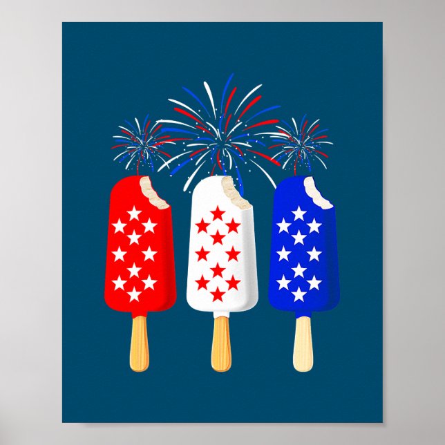 Ice Cream USA Flag Fireworks Independence Day 4th Poster (Front)