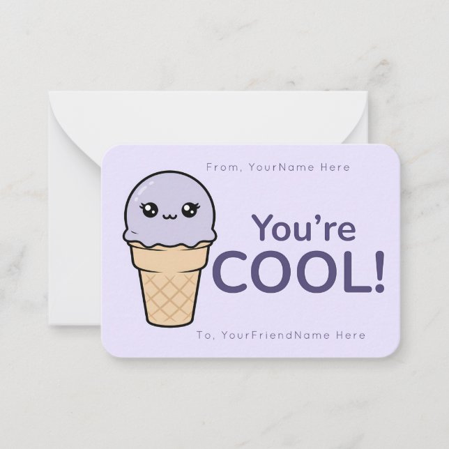Ice Cream Valentine Classroom Card – You’re Cool (Front)