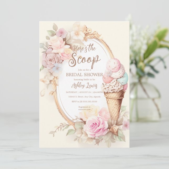 Ice cream vintage blush pink ice cream invitation (Standing Front)