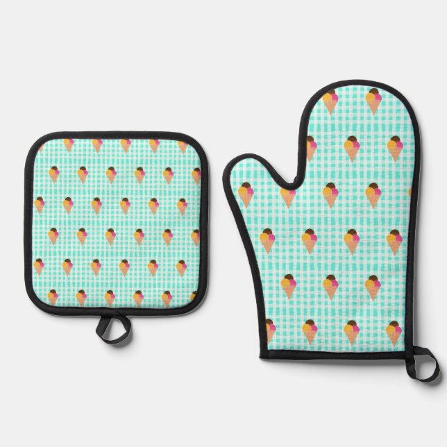 ice-cream waffle cone oven mitt & pot holder set (Front)