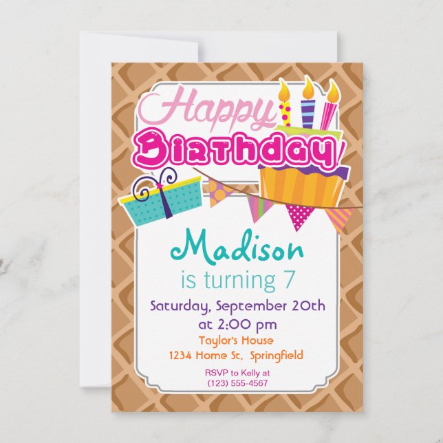 Ice Cream Waffle Cone Pattern Invitation (Front)