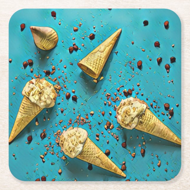 Ice cream waffle cones square paper coaster (Front)