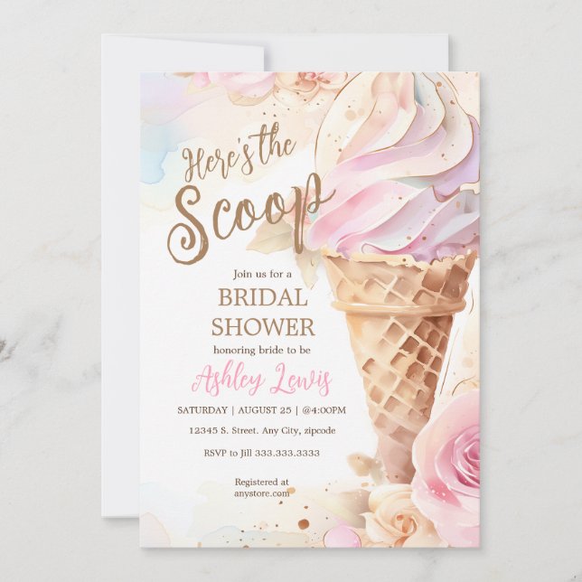 Ice cream watercolor floral ice cream cone invitation (Front)