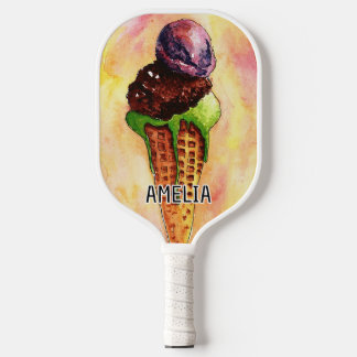 Ice Cream Watercolor Pickleball Paddle