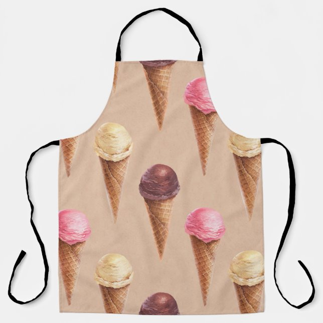Ice Cream Watercolor Seamless Illustration Apron (Front)