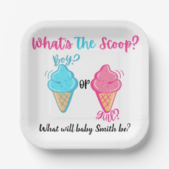  Ice Cream What's the Scoop Gender Reveal Custom Paper Plate (Front)