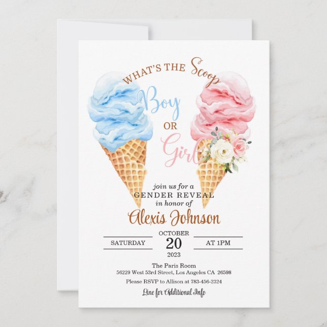 Ice Cream What's the Scoop Gender Reveal  Invitation (Front)