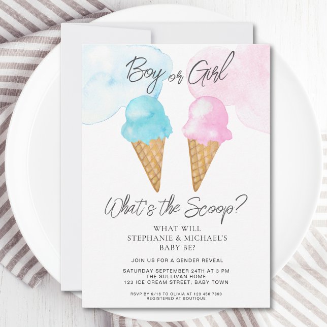 Ice Cream What's The Scoop Gender Reveal Party Invitation (Creator Uploaded)