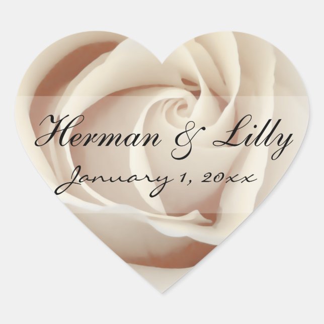 Ice Cream White Rose Personalized Wedding Heart Sticker (Front)