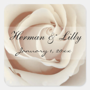 Ice Cream White Rose Personalized Wedding Square Sticker