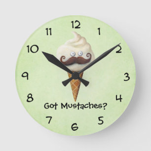 Ice Cream with Mustaches Round Clock